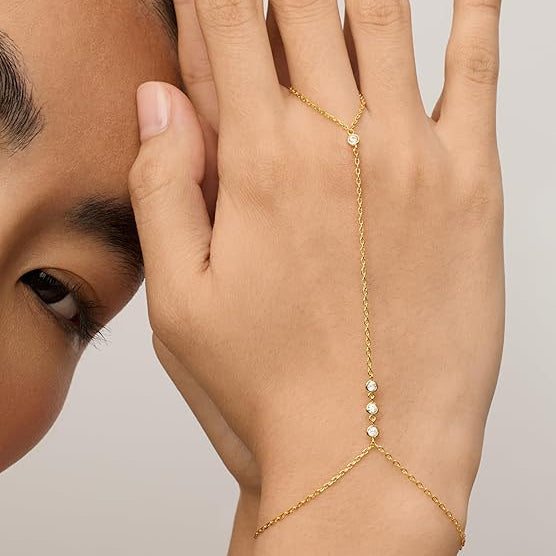 Beaded Handchain Bracelet | Gold