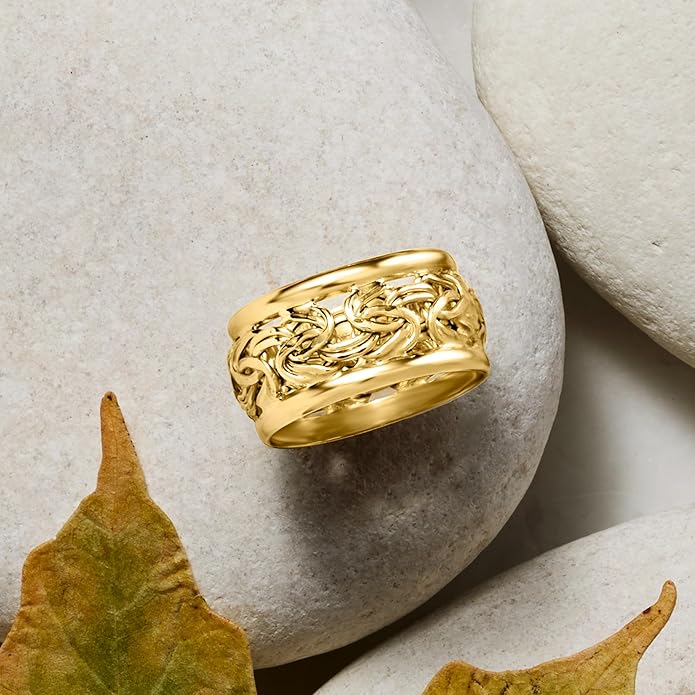 Wide Byzantine Weave Gold Ring