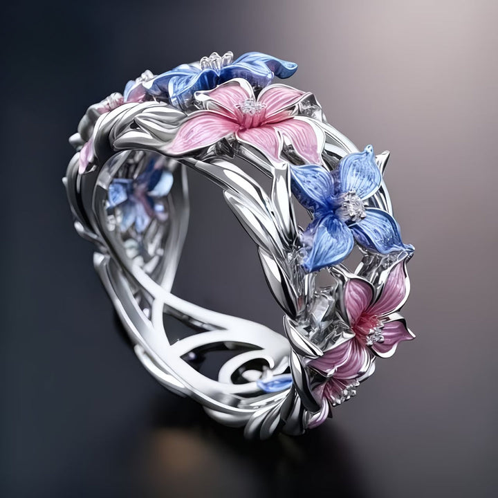 Pink &amp; Blue Enamel Vine Ring