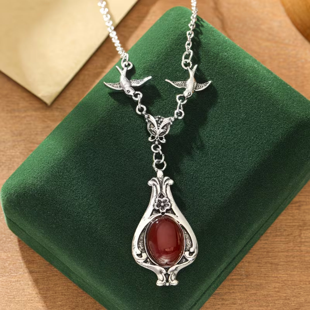 Antique Swallow Red Stone Pendant Necklace