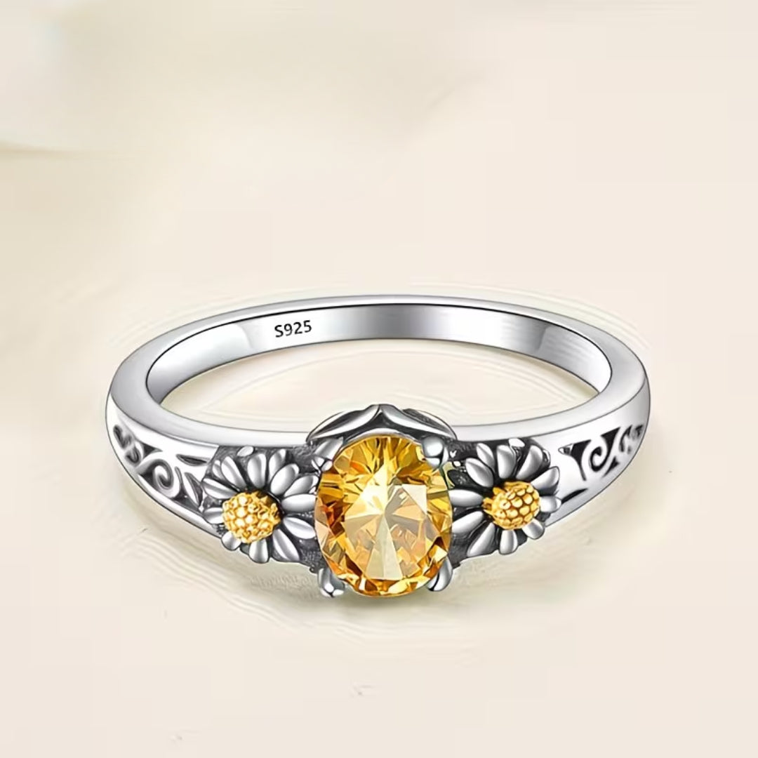 Radiant Sunflower Yellow Stone Ring