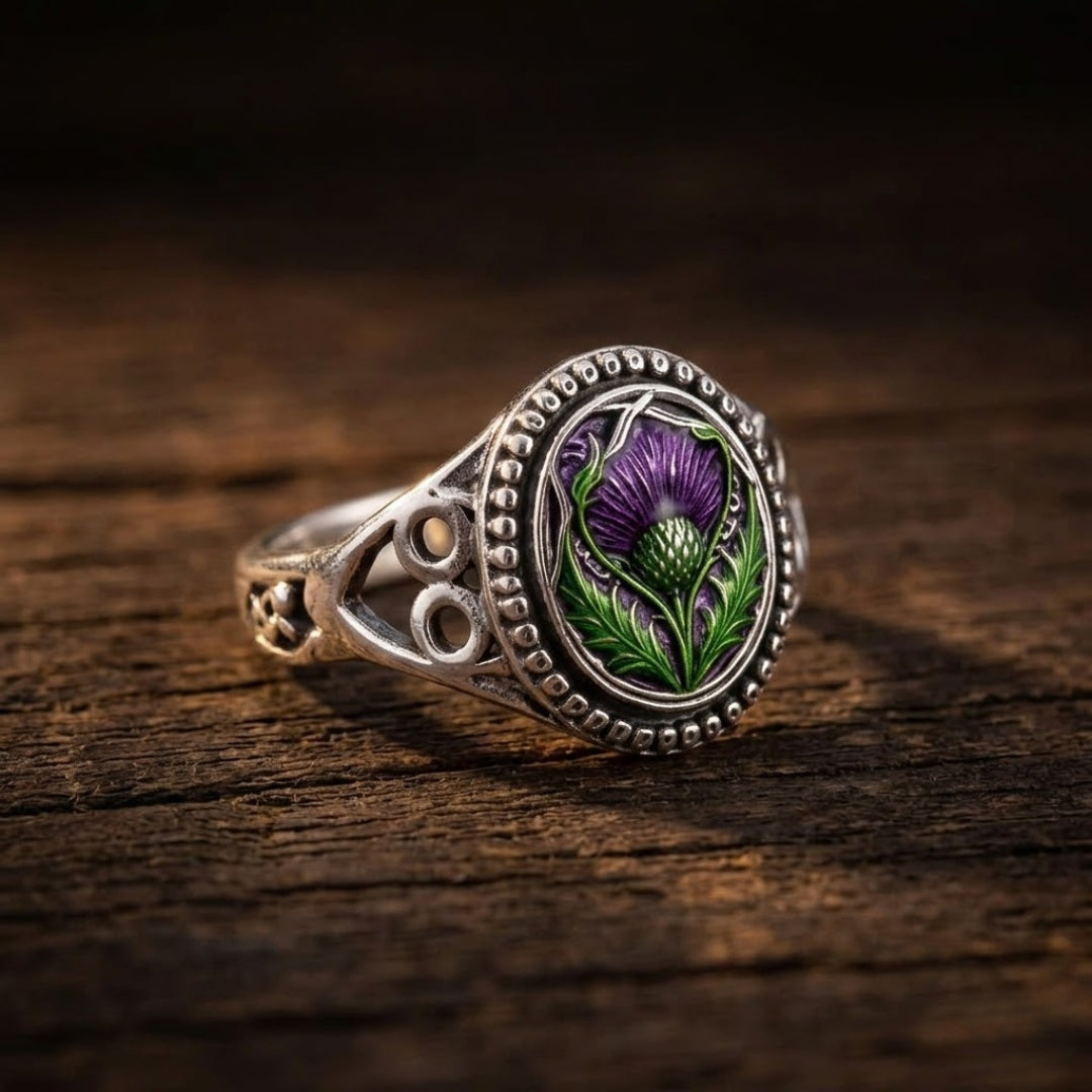 Violet Lotus Seal Silver Ring