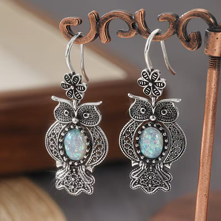 Vintage Owl Opal Drop Earrings