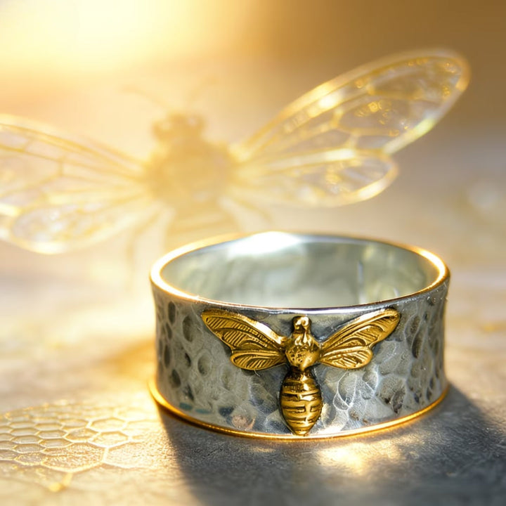 Two-Tone Hammered Bee Band Ring