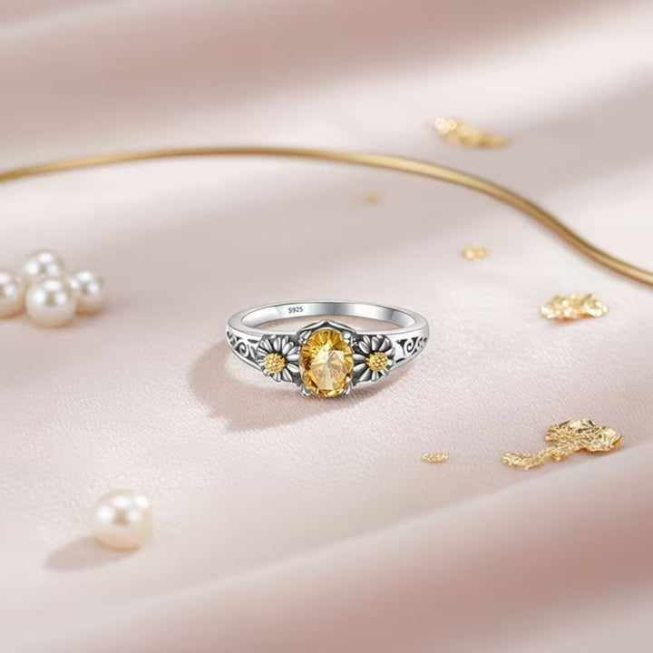 Radiant Sunflower Yellow Stone Ring