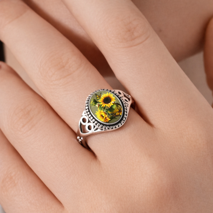 Sunflower Seal Silver Ring