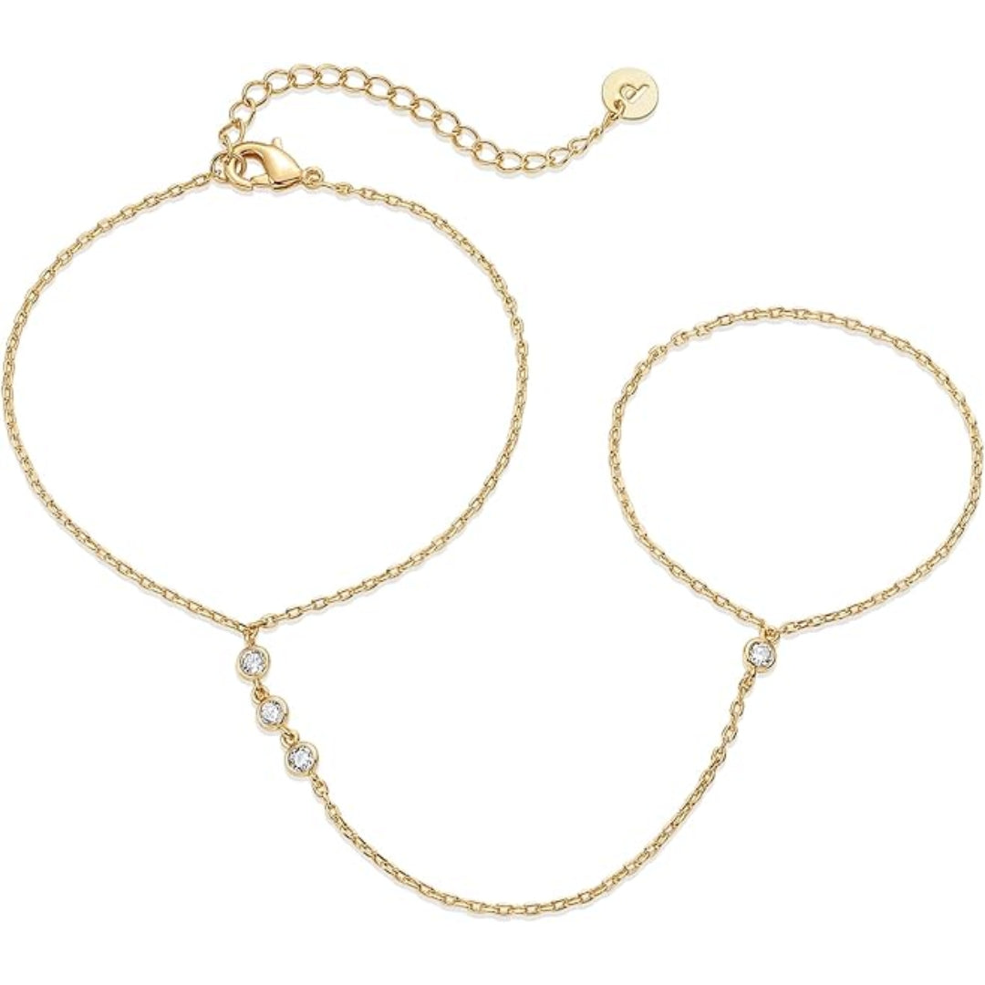Beaded Handchain Bracelet | Gold