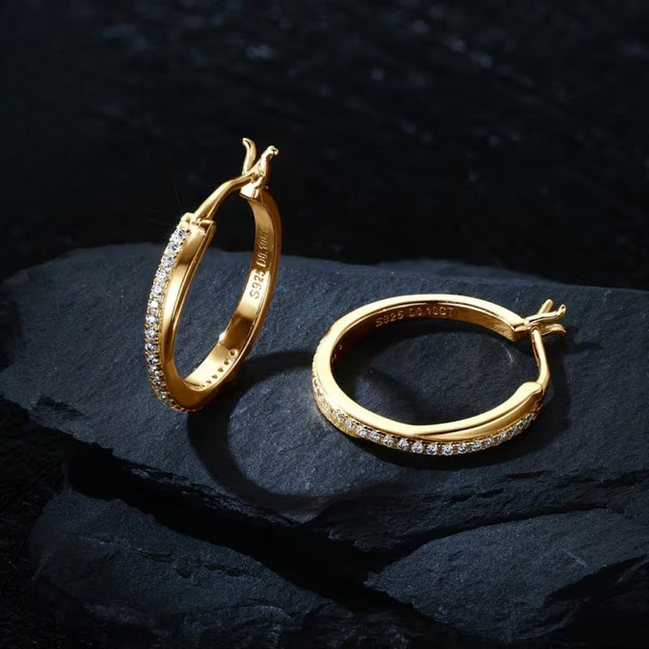 Zirconia Braided Hoop Gold Earrings