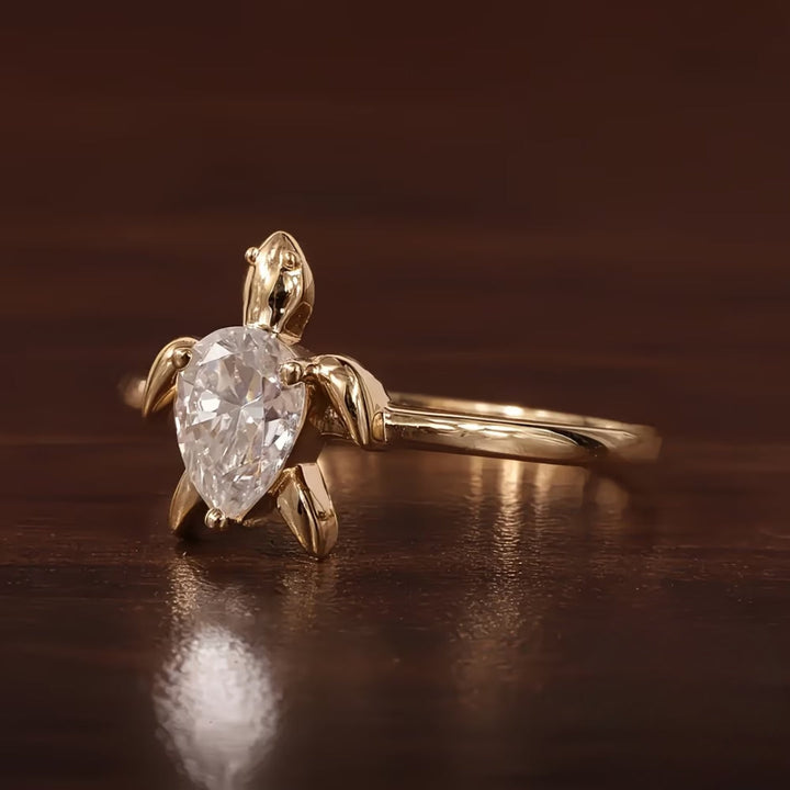 White Crystal Turtle Gold Ring