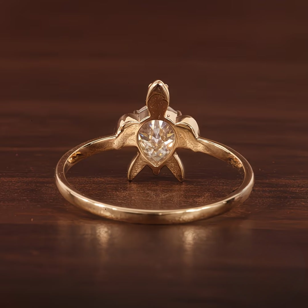 White Crystal Turtle Gold Ring