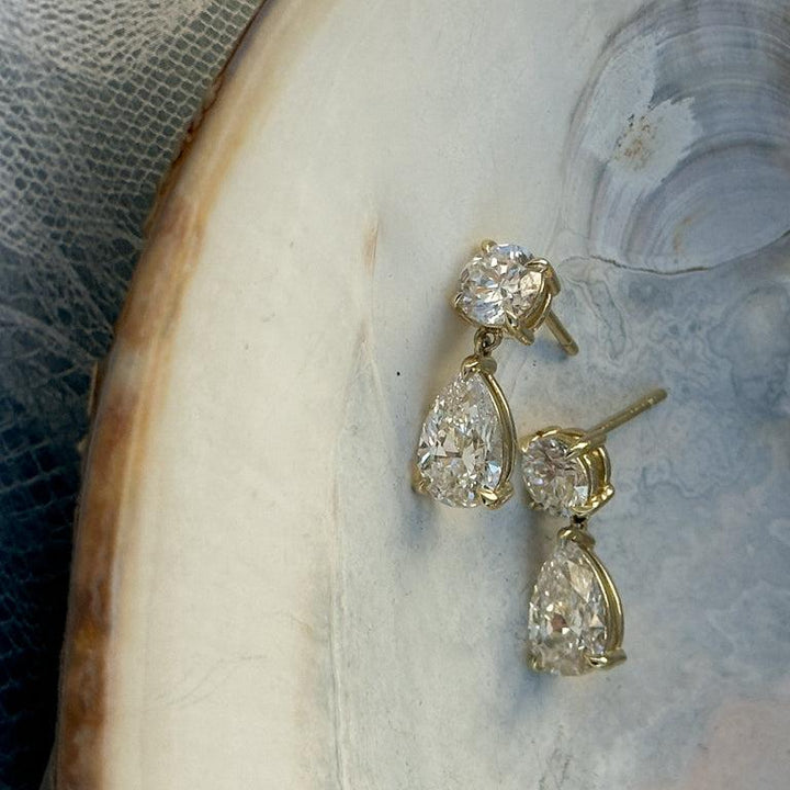 Frankie Round &amp; Pear 4ctw Diamond Earrings