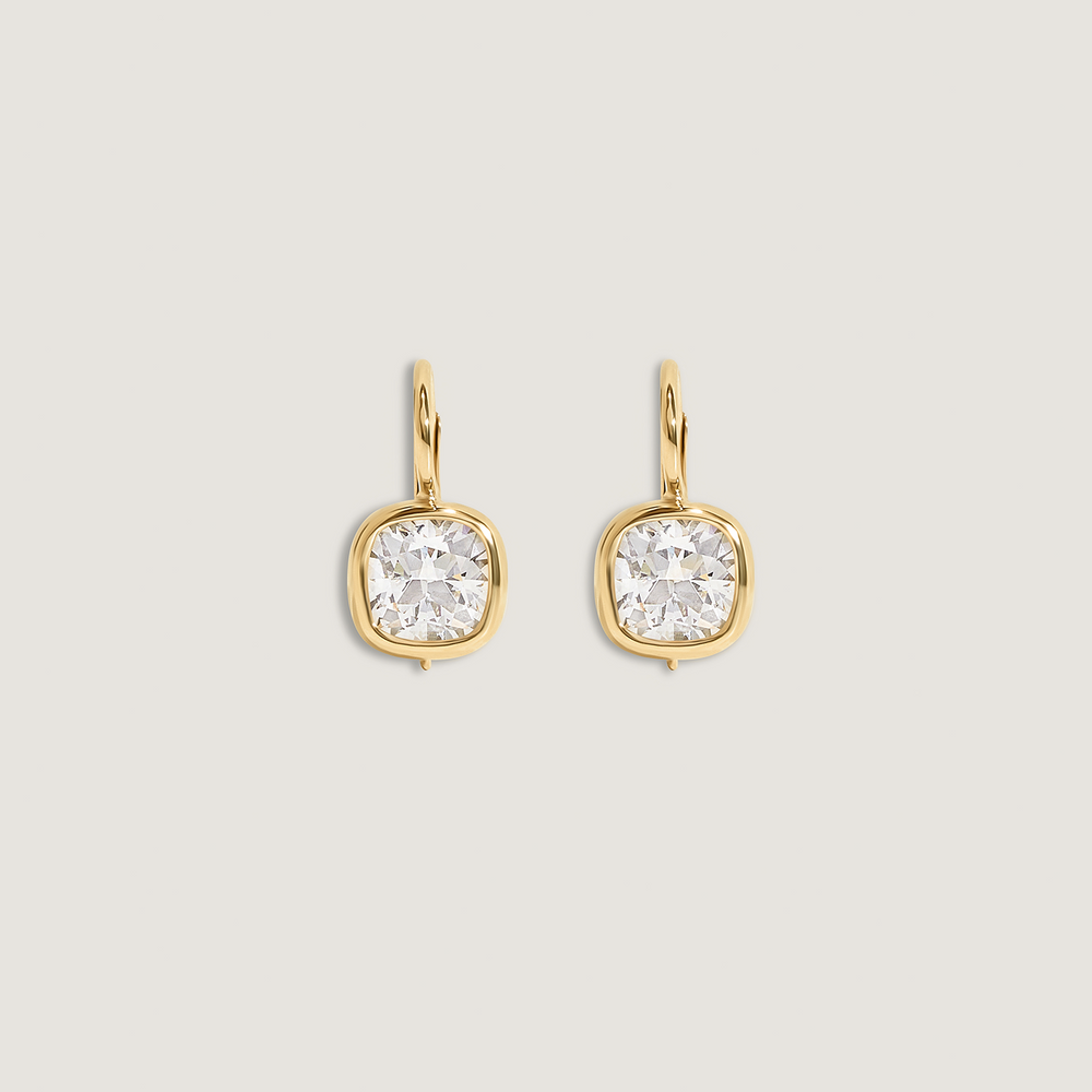 Harper 2ctw Cushion Cut Drop Earrings Yellow Gold