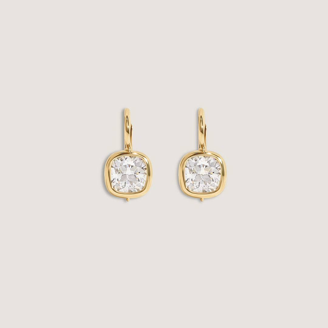 Harper 2ctw Cushion Cut Drop Earrings Yellow Gold
