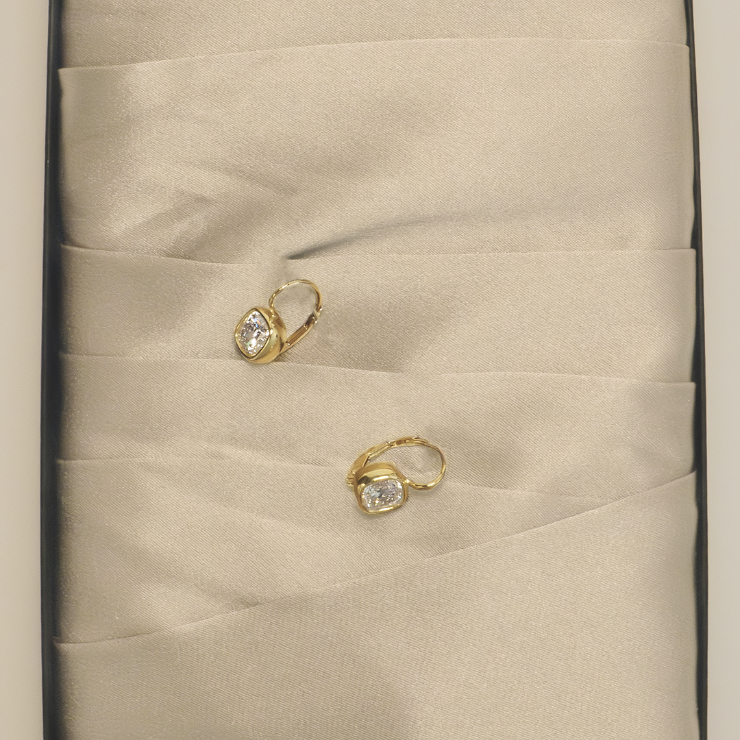 Harper 2ctw Cushion Cut Drop Earrings Yellow Gold