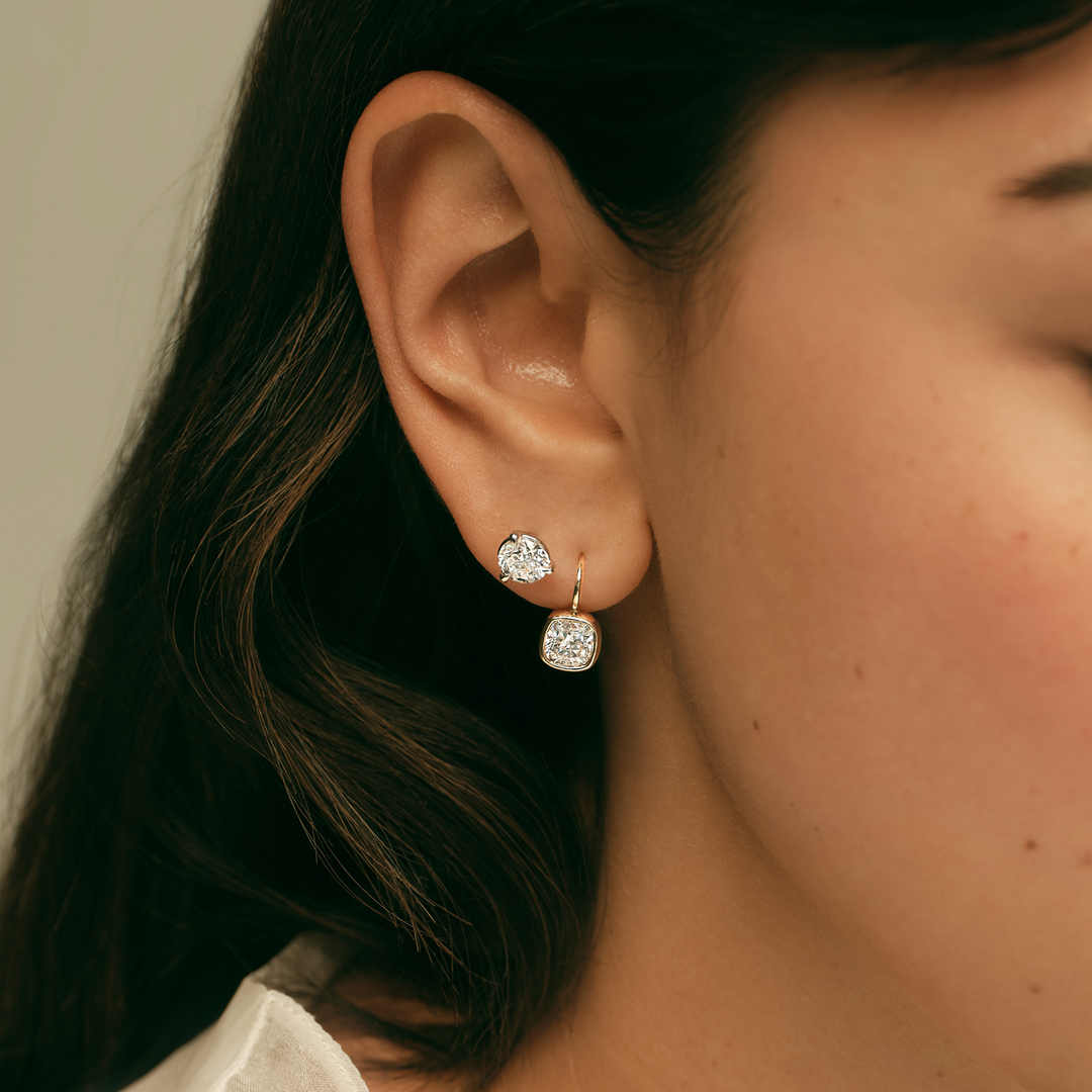 Harper 2ctw Cushion Cut Drop Earrings Yellow Gold
