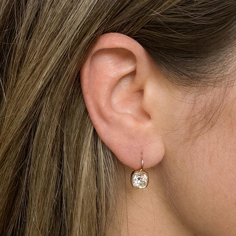 Harper 2ctw Cushion Cut Drop Earrings Yellow Gold