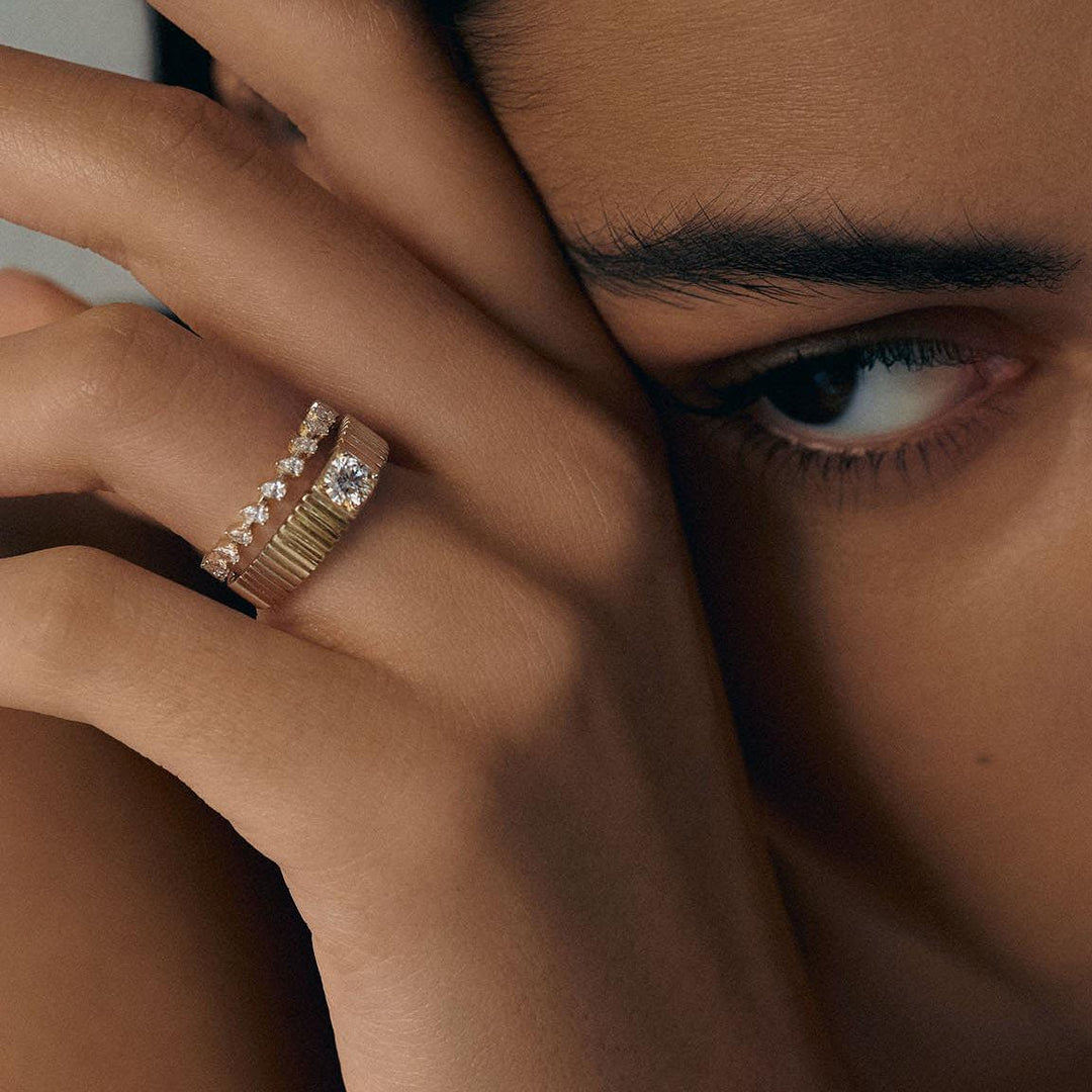 Solis Ribbed Ring Round Diamond 0.5 Carat