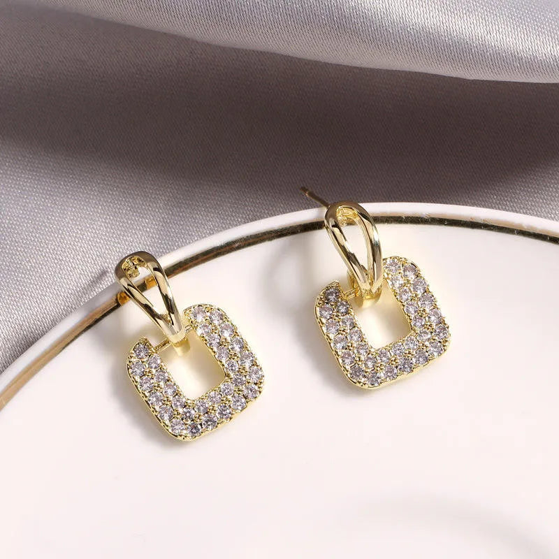 Gold Square Crystal Earrings
