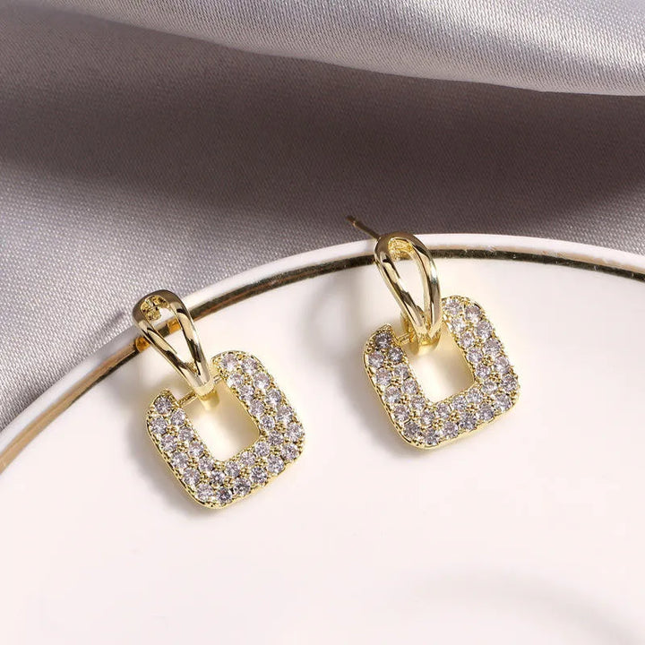 Gold Square Crystal Earrings