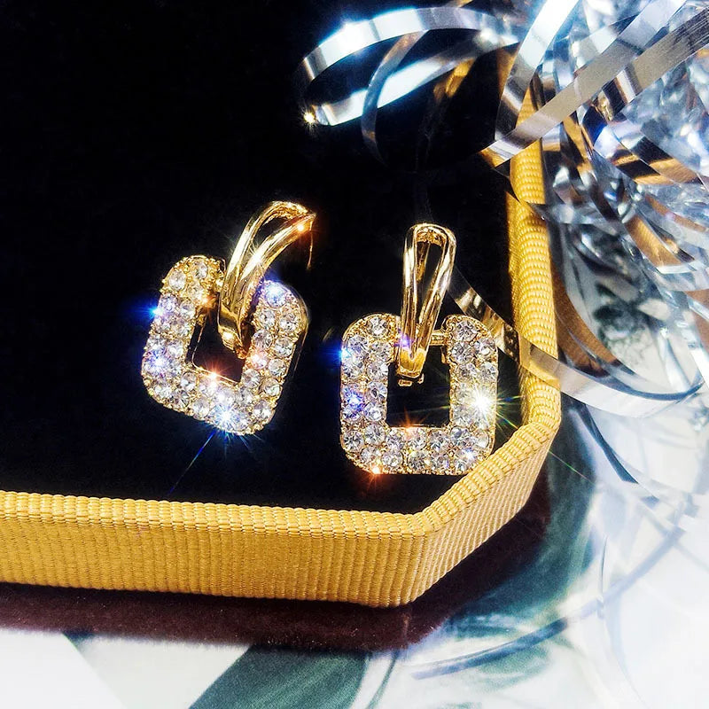 Gold Square Crystal Earrings
