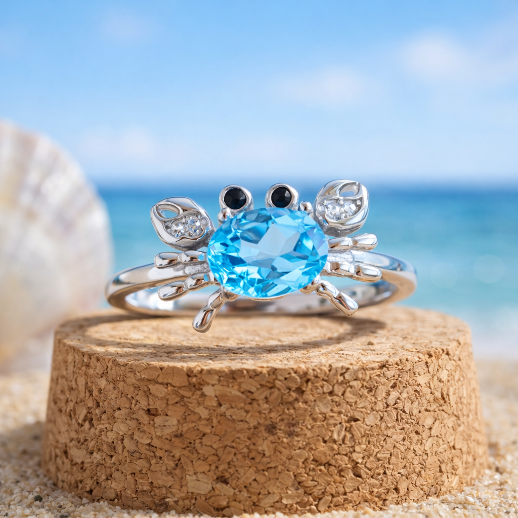 Adjustable Mini Crab Silver Ring