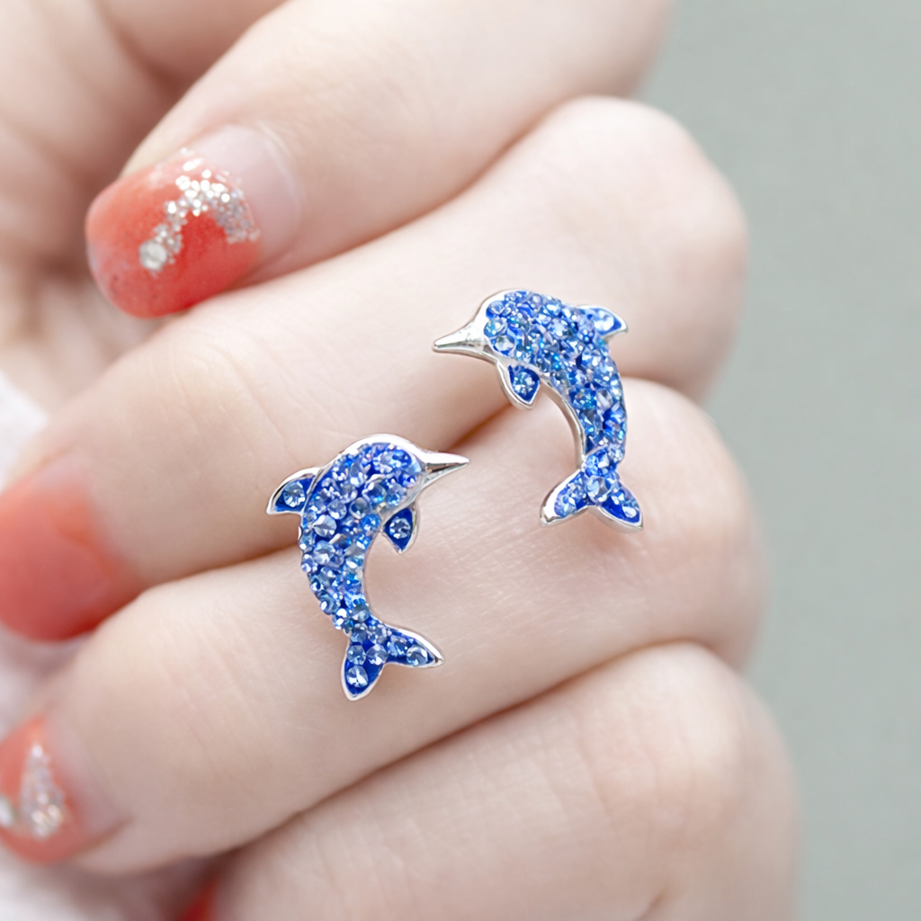 Blue Dolphin Stud Earrings