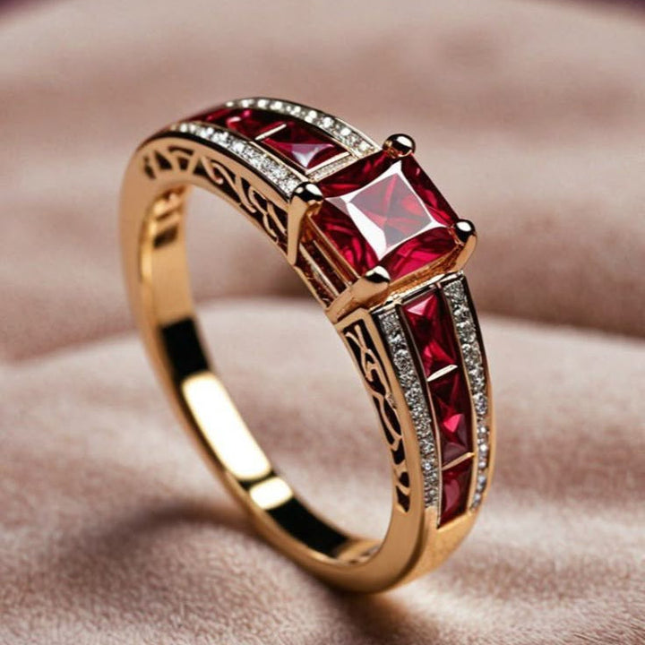 Exotic Gold &amp; Red Crystal Ring