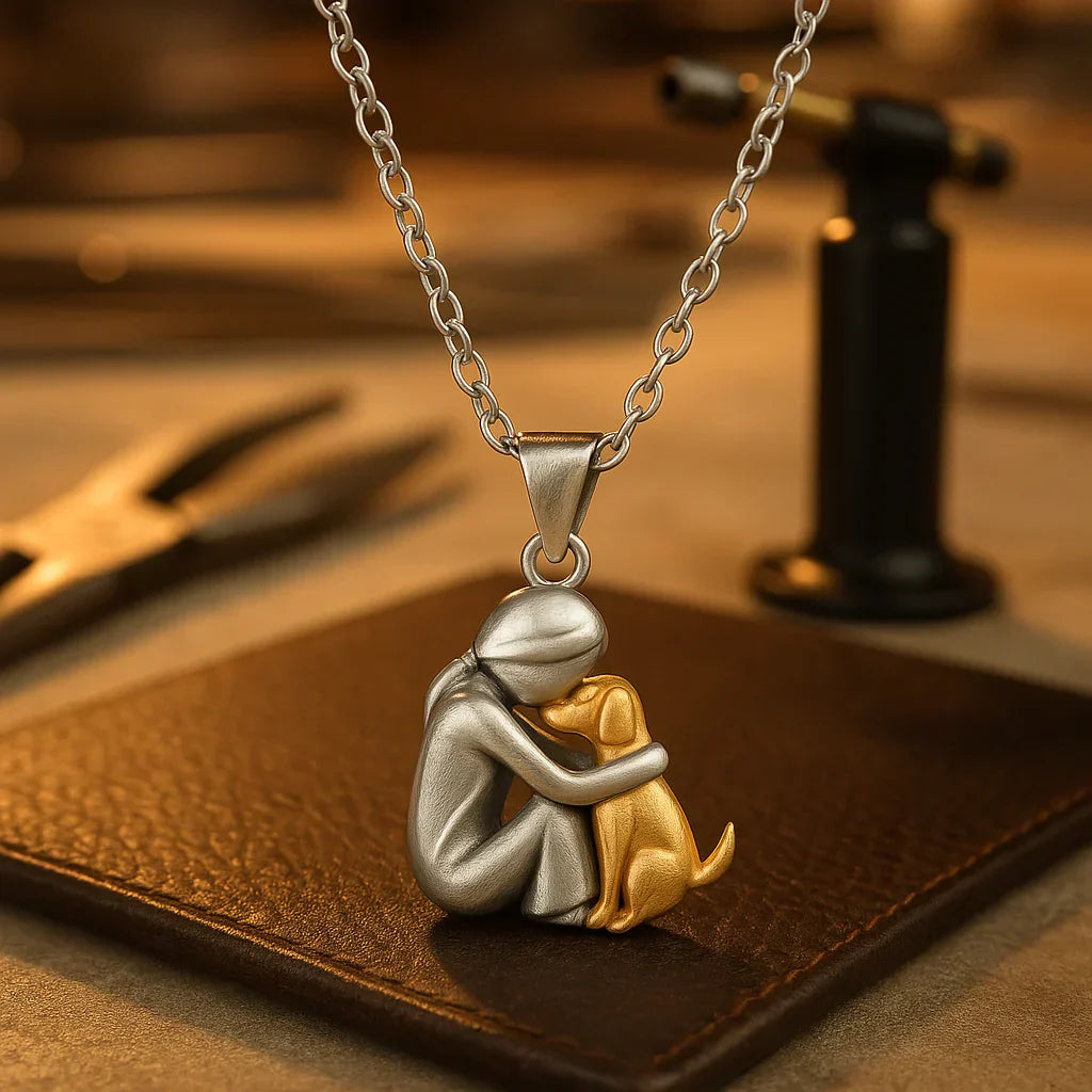 Silver &amp; Gold Hug Dog Necklace