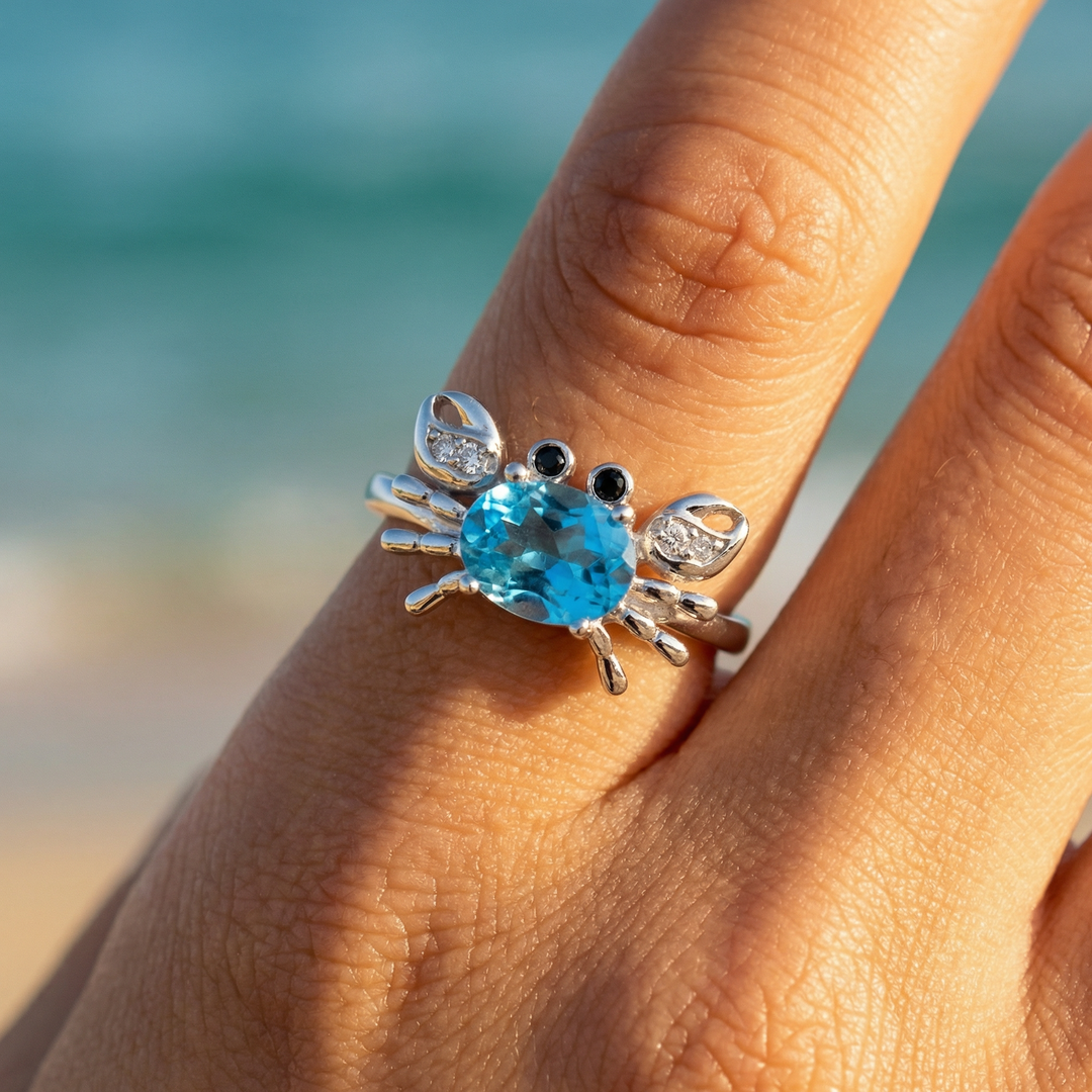 Adjustable Mini Crab Silver Ring