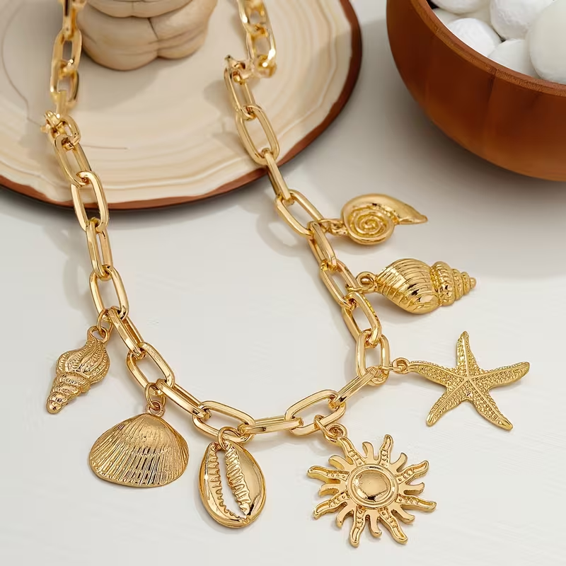 Golden Ocean Charms Necklace