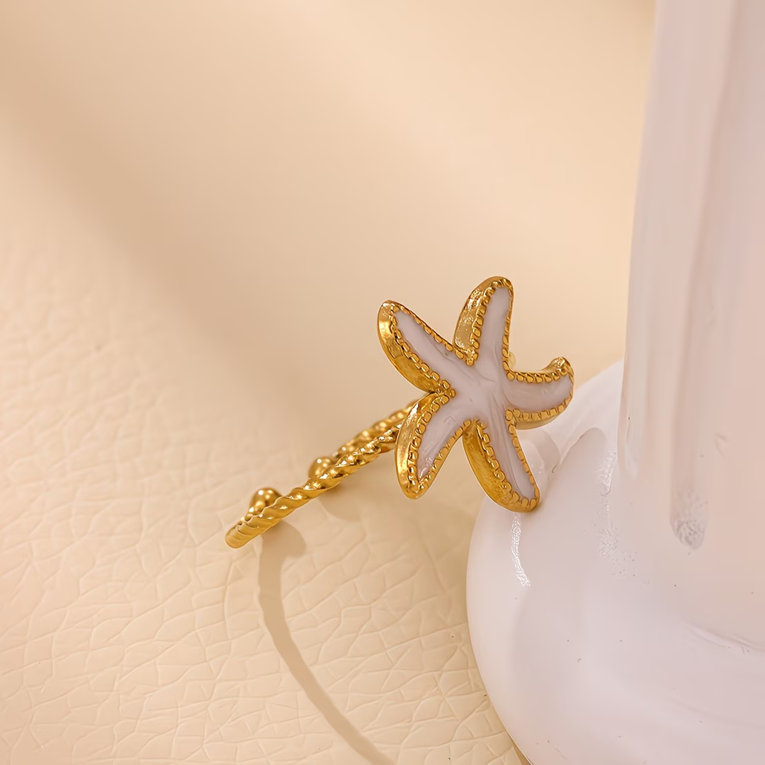Adjustable White Starfish Gold Ring