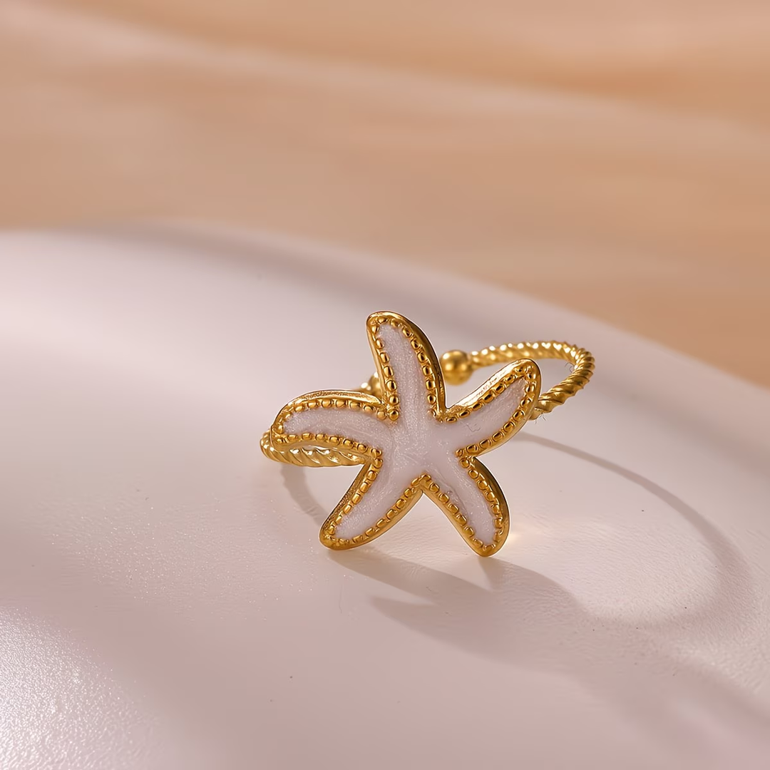 Adjustable White Starfish Gold Ring