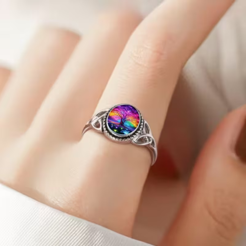 Rainbow Tree of Life Silver Ring