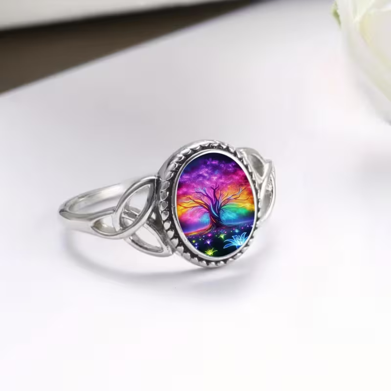 Rainbow Tree of Life Silver Ring