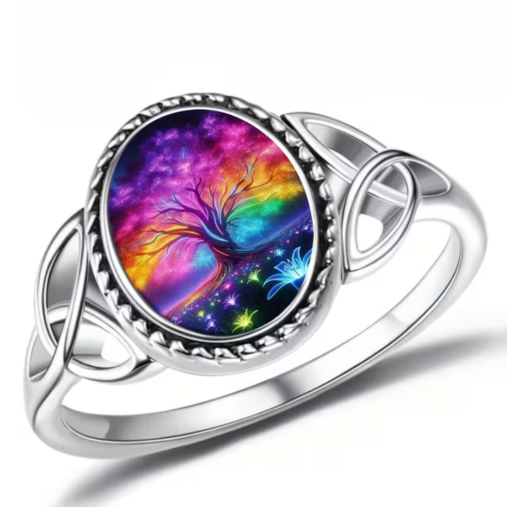 Rainbow Tree of Life Silver Ring