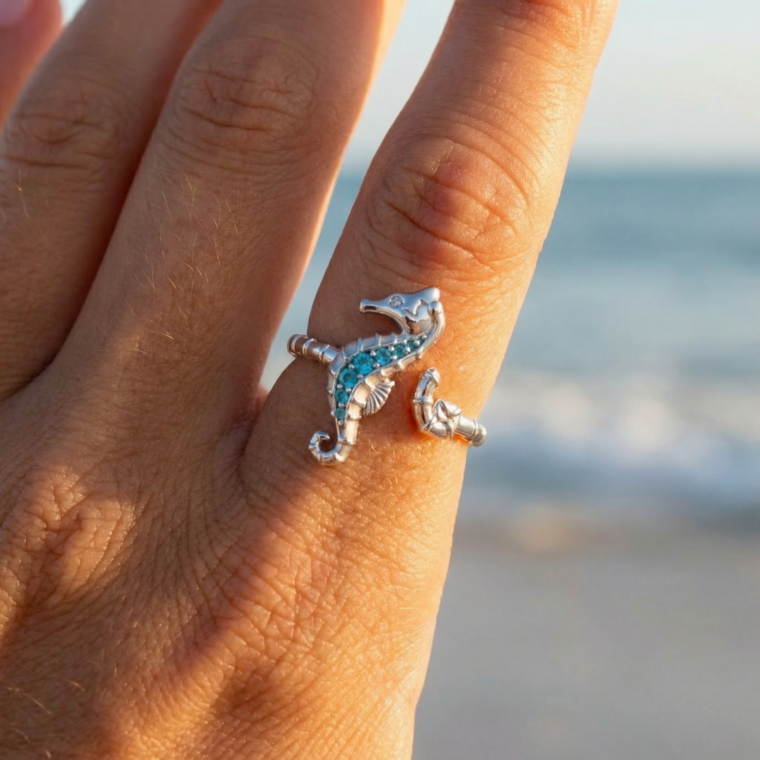 Adjustable Seahorse Silver Ring