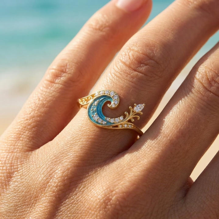 Adjustable Ocean Wave Gold Ring