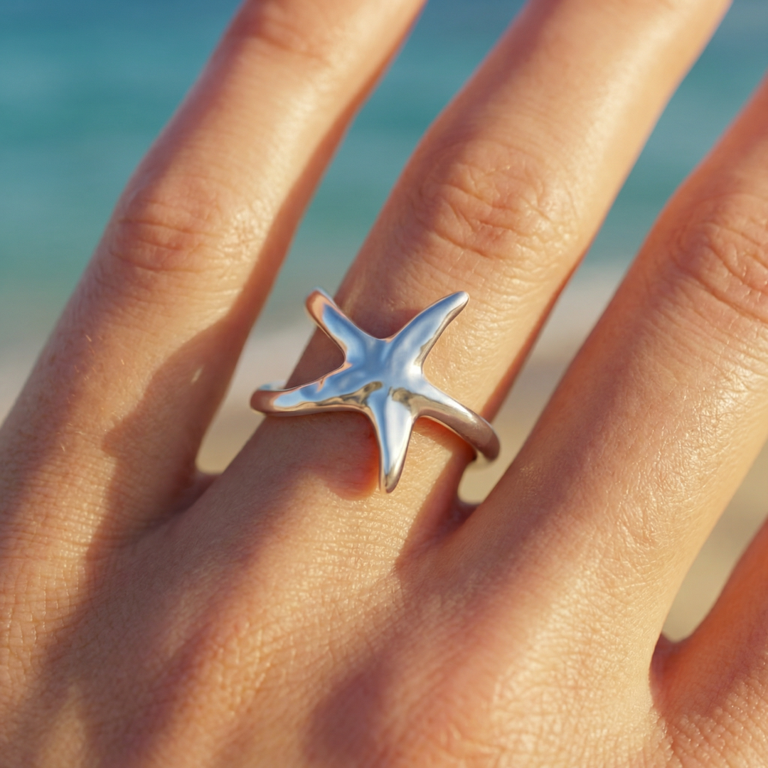 Adjustable Silver Starfish Ring