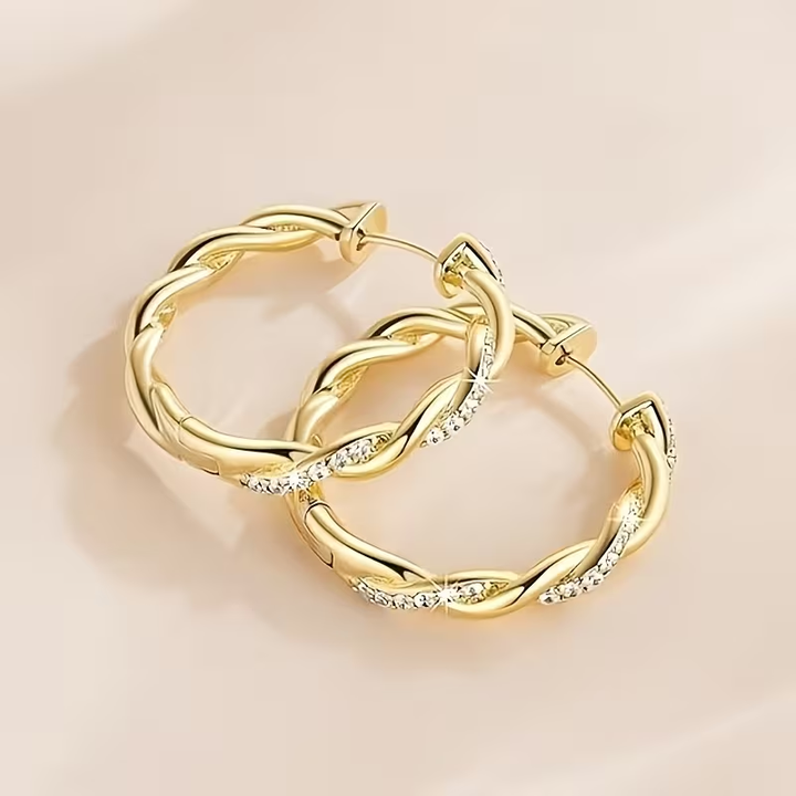 Gold Twisted Crystal Hoop Earrings