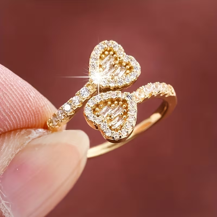 Adjustable Heart Shape Bright Gold Ring