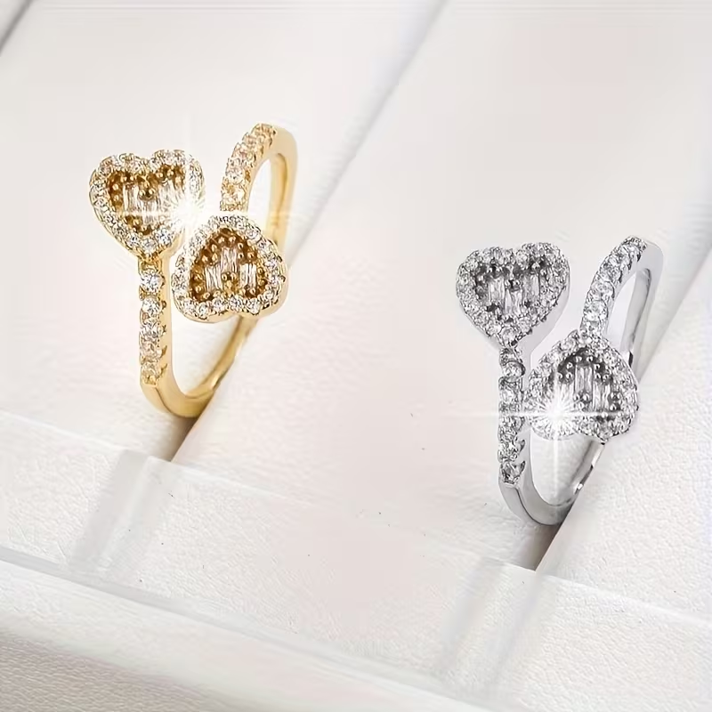Adjustable Heart Shape Bright Gold Ring