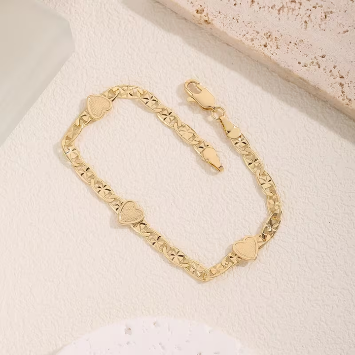 Gold Heart Cuban Chain Bracelet