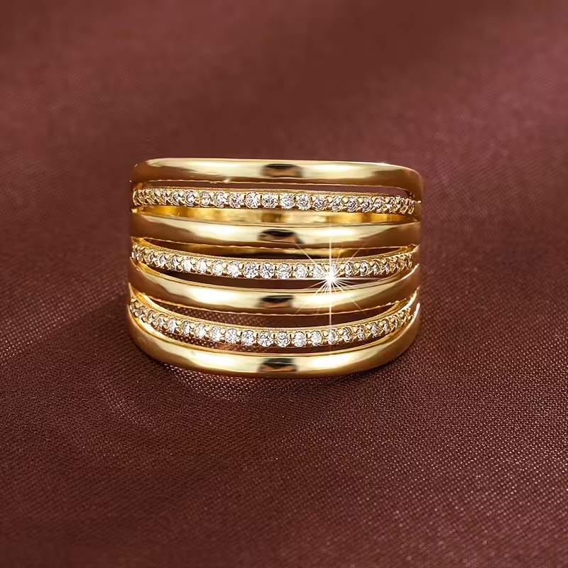Wide Layer Zirconia Gold Ring