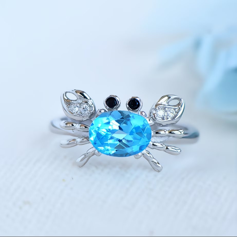 Adjustable Mini Crab Silver Ring