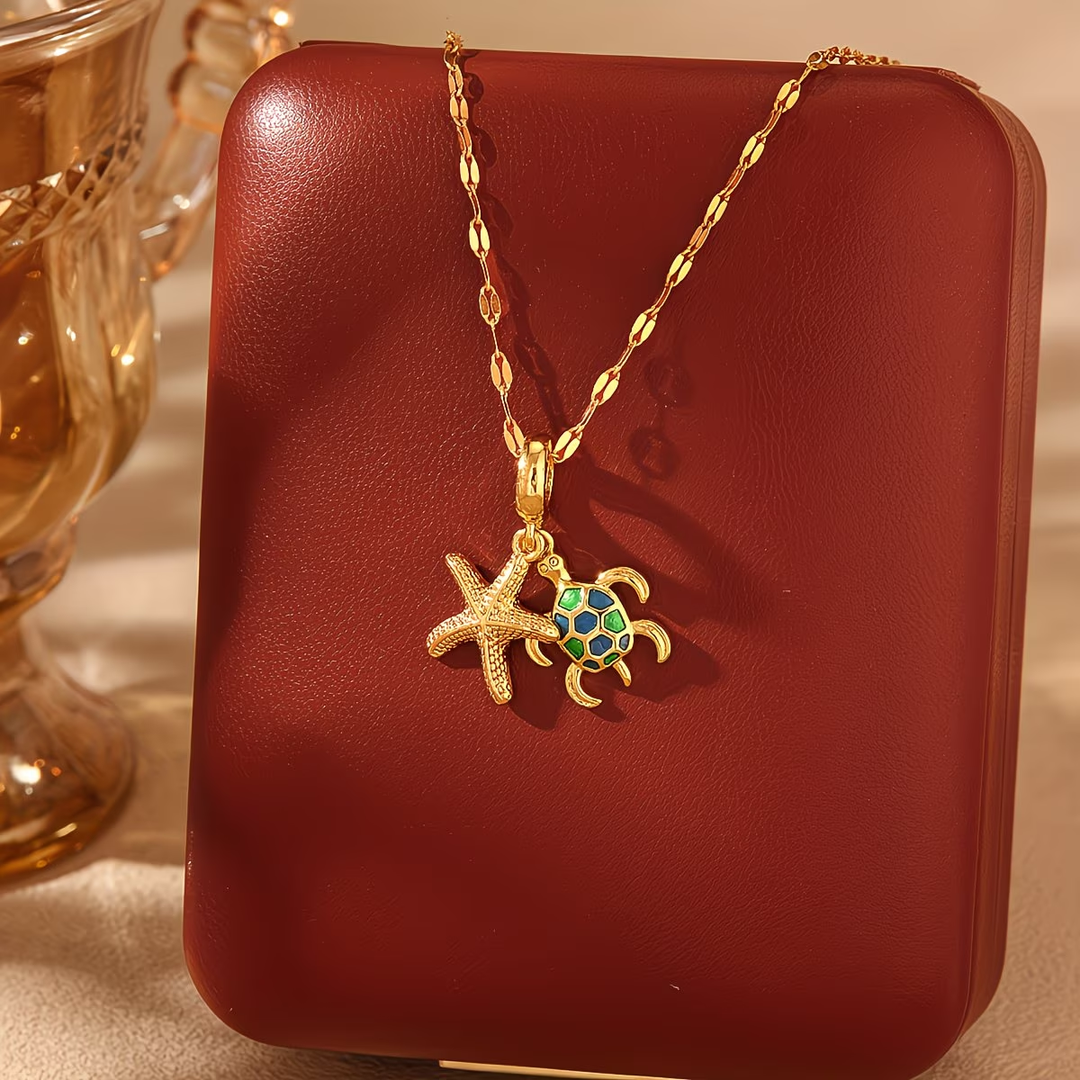 Starfish &amp; Turtle Gold Necklace