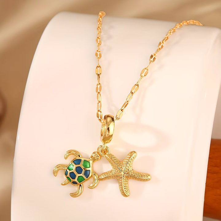 Starfish &amp; Turtle Gold Necklace