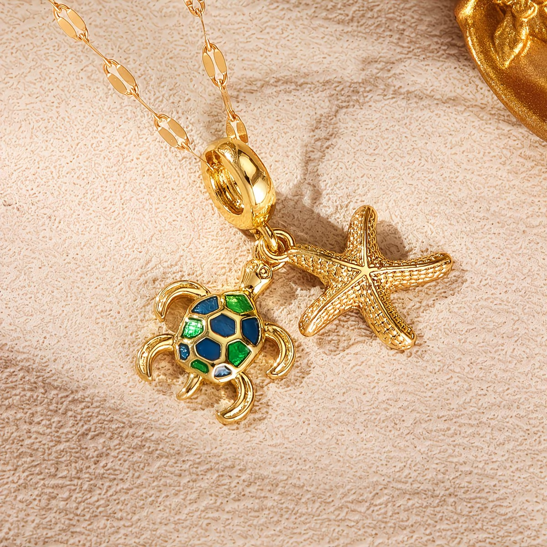 Starfish &amp; Turtle Gold Necklace