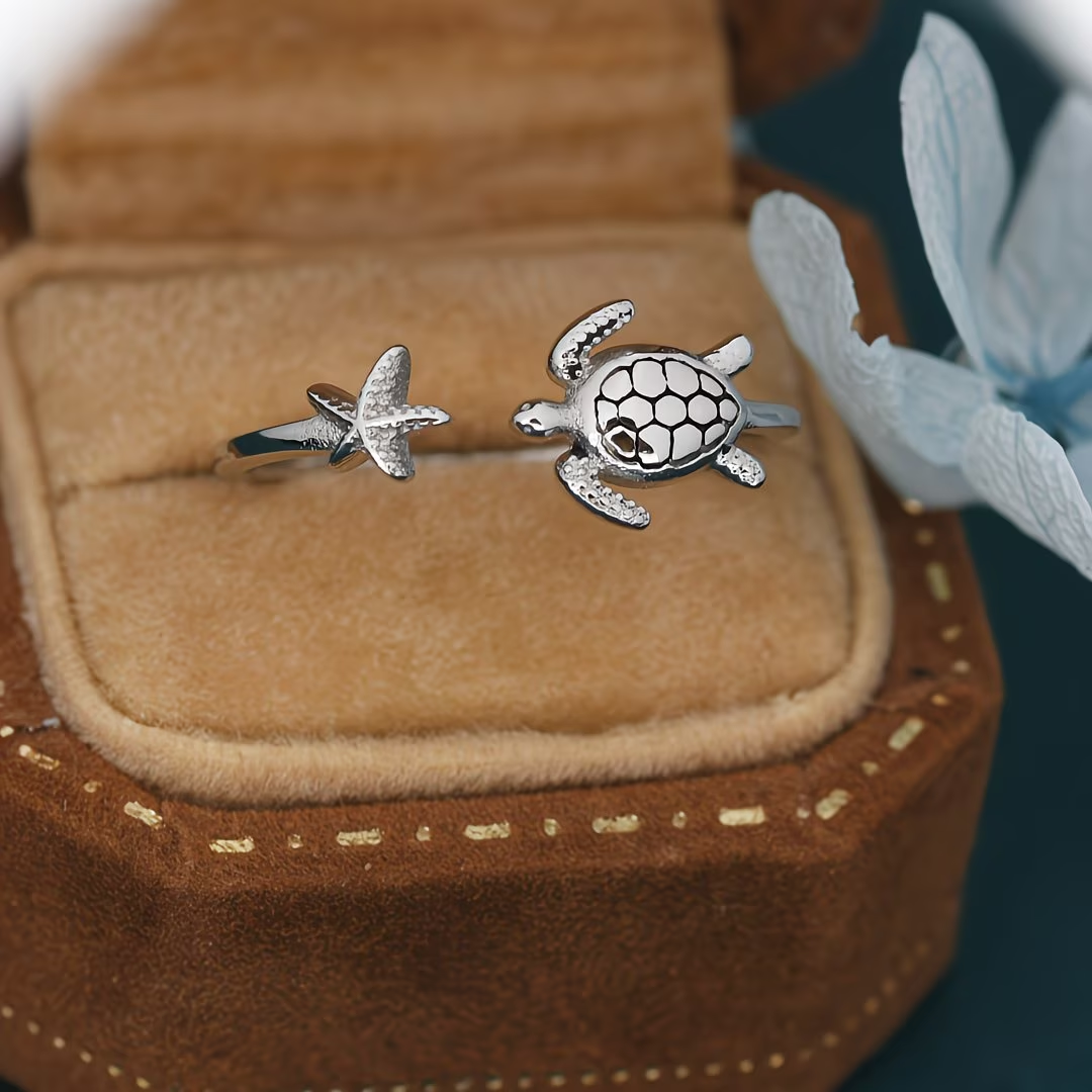 Adjustable Starfish &amp; Turtle Ring