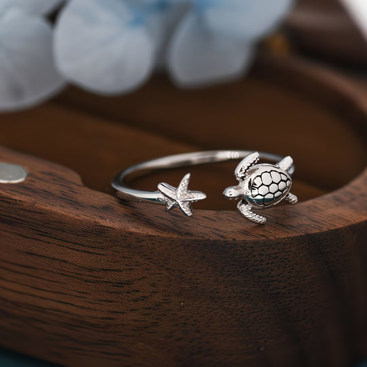 Adjustable Starfish &amp; Turtle Ring