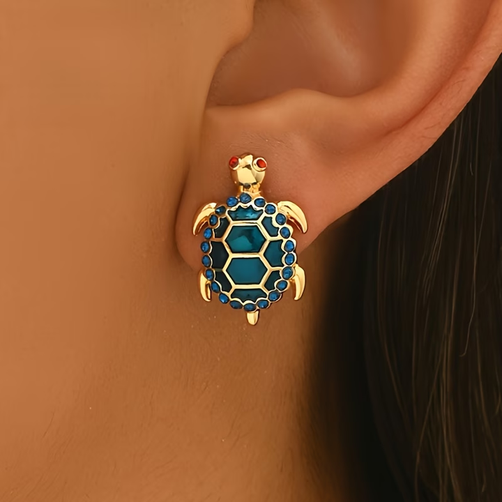 Blue Turtle Golden Stud Earrings